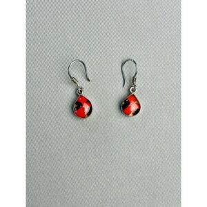 Red Teardrop Drop Earrings .950  Metal Jewelry